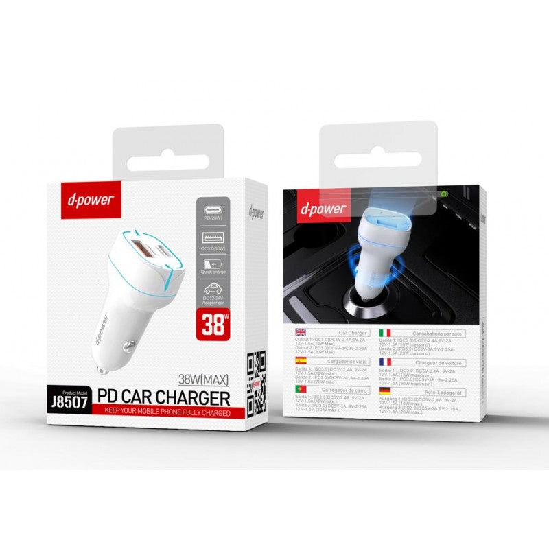 Adapteur voiture 1 usb + 1 type c 5A blanc